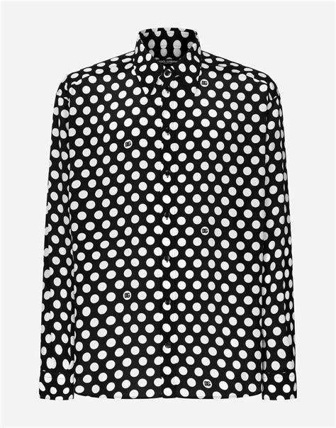 Oversize silk shirt with polka